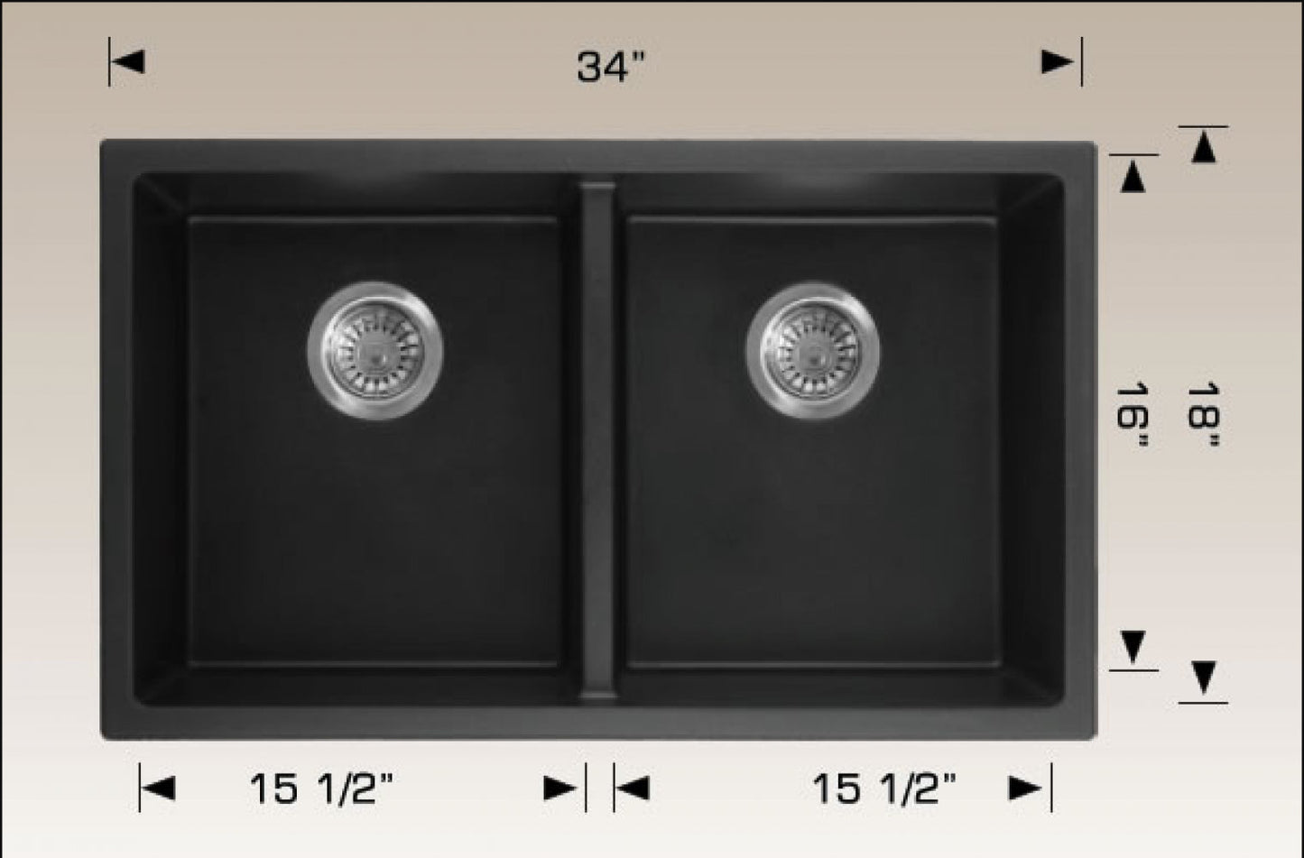 American Imaginations AI-34529 34" Black Granite Composite Rectangle Granite Composite Modern Kitchen Sink