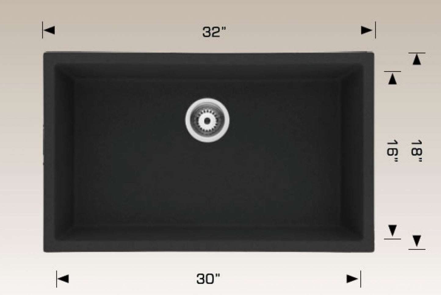 American Imaginations AI-34535 32" Black Granite Composite Rectangle Granite Composite Modern Kitchen Sink