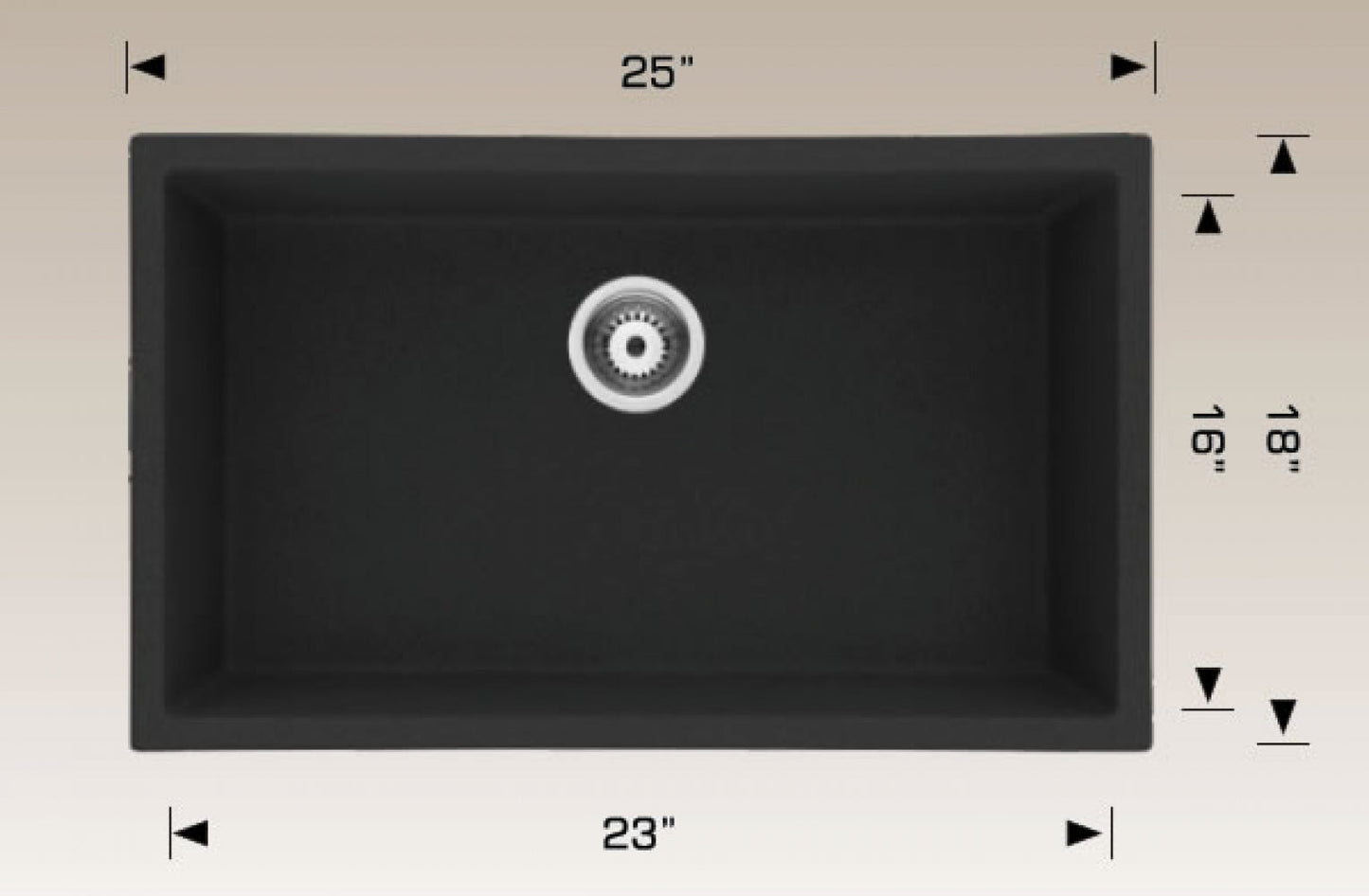 American Imaginations AI-34550 25" Black Granite Composite Rectangle Granite Composite Modern Kitchen Sink