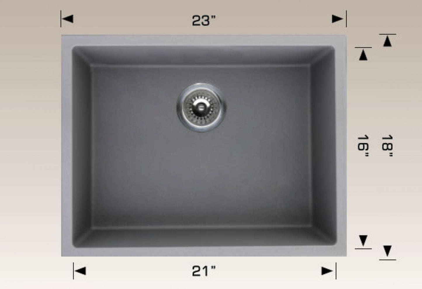 American Imaginations AI-34552 23" Grey Granite Composite Rectangle Granite Composite Modern Kitchen Sink