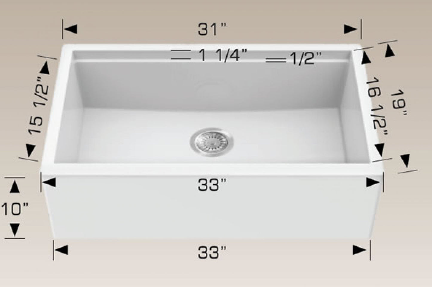 American Imaginations AI-34571 33" White Granite Composite Rectangle Granite Composite Modern Kitchen Sink