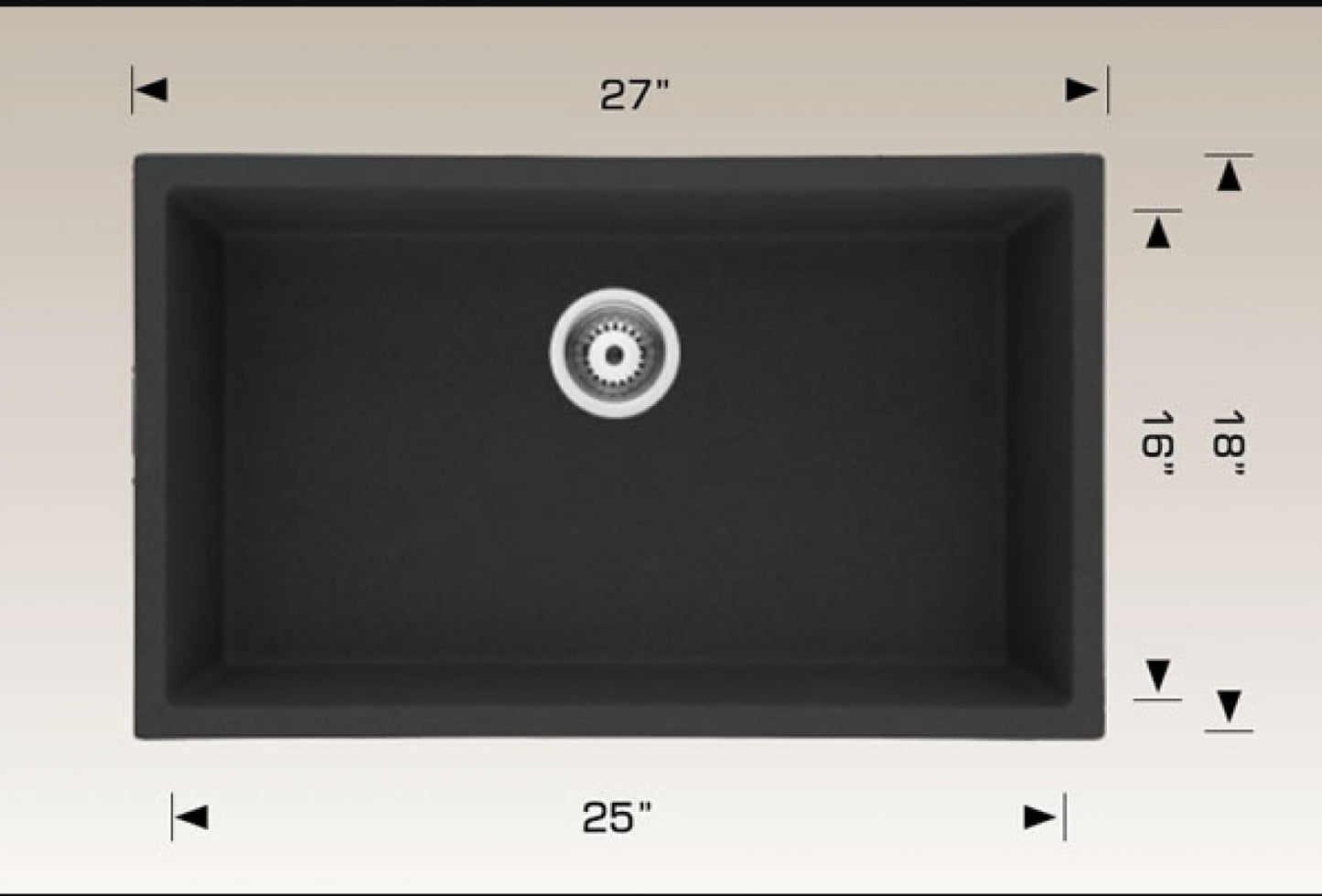 American Imaginations AI-34579 27" Black Granite Composite Rectangle Granite Composite Modern Kitchen Sink