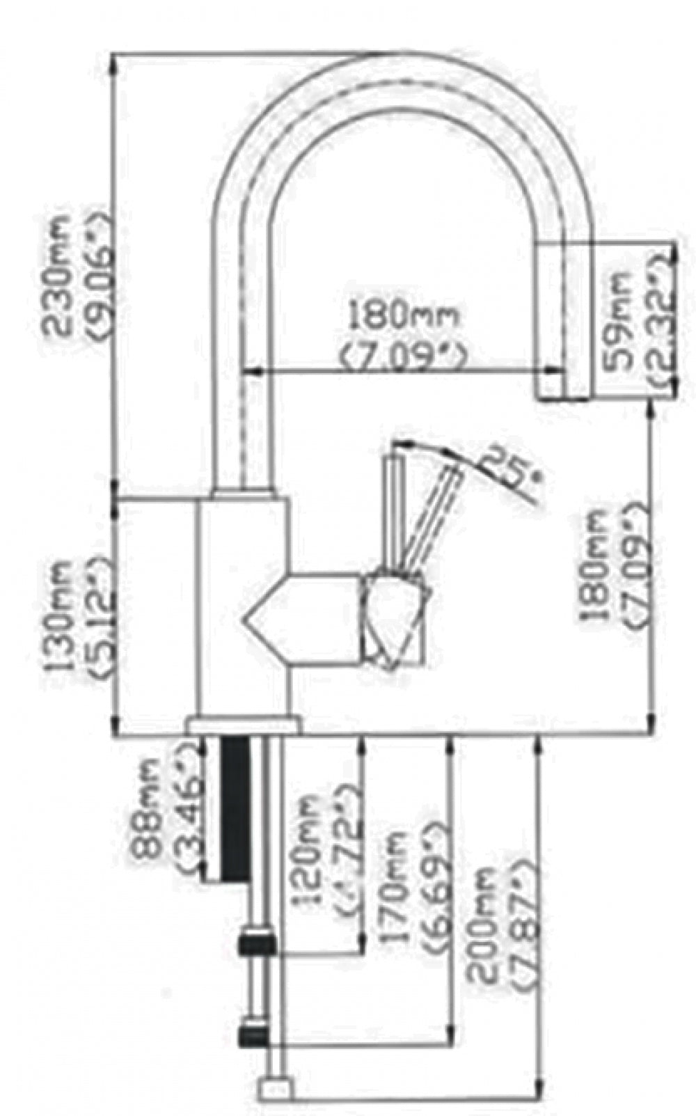 American Imaginations AI-34630 7" Gold Unique Stainless Steel Modern Kitchen Sink Faucet