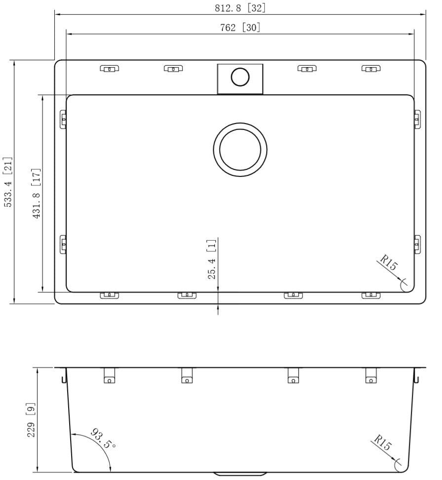 American Imaginations AI-36045 32" Stainless Steel Rectangle Stainless Steel Modern Kitchen Sink