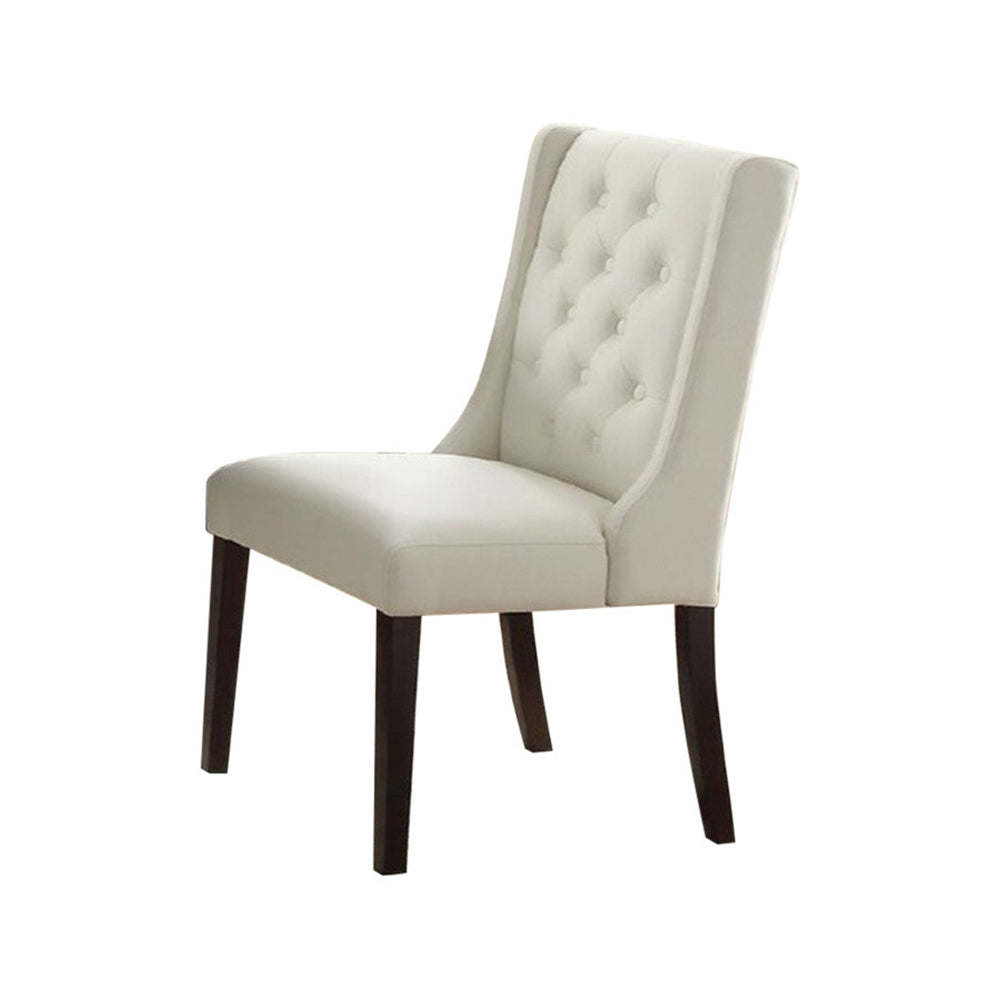 Benzara White Upholstered Button Tufted Leatherette Dining Chair