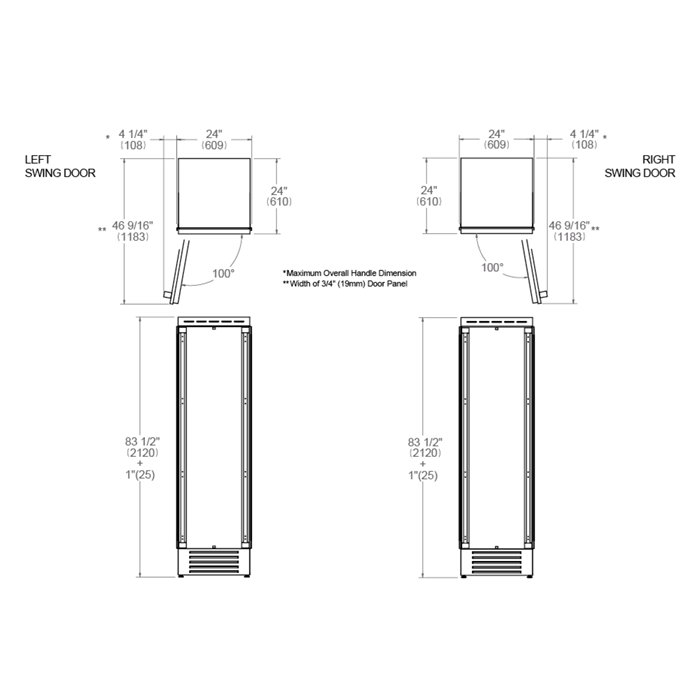 Bertazzoni 24" 13 Cu.Ft. Panel Ready Built-in Refrigerator Column With Right Swing Door