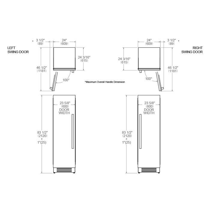 Bertazzoni 24" 13 Cu.Ft. Stainless Steel Built-in Refrigerator Column With Left Swing Door