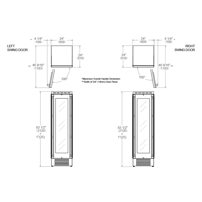 Bertazzoni 24" Panel Ready Built-in Wine Cellar Column With Left Swing Door