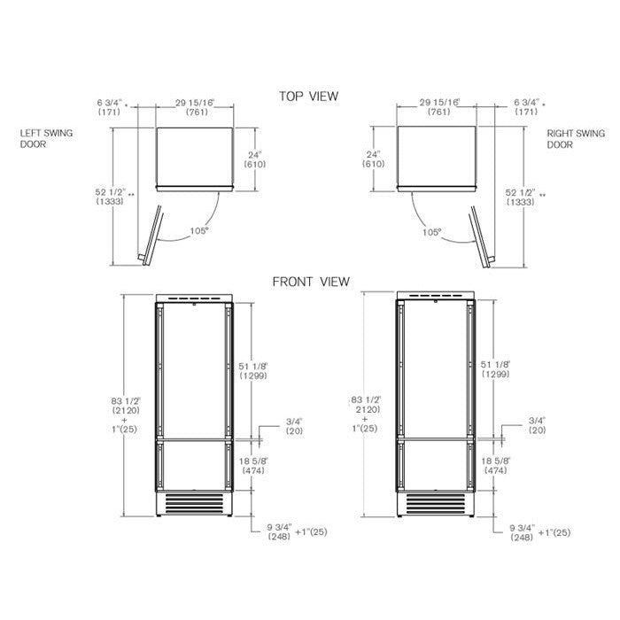 Bertazzoni 30" 15.5 Cu.Ft. Panel Ready Built-In Bottom Mount Refrigerator With Ice Maker and Left Swing Door