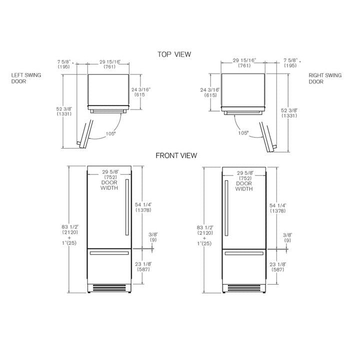 Bertazzoni 30" 15.5 Cu.Ft. Stainless Steel Built-In Bottom Mount Refrigerator With Ice Maker and Right Swing Door