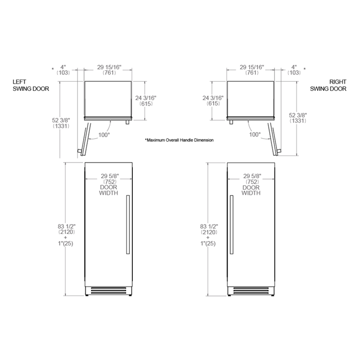 Bertazzoni 30" 17.4 Cu.Ft. Stainless Steel Built-in Refrigerator Column With Right Swing Door