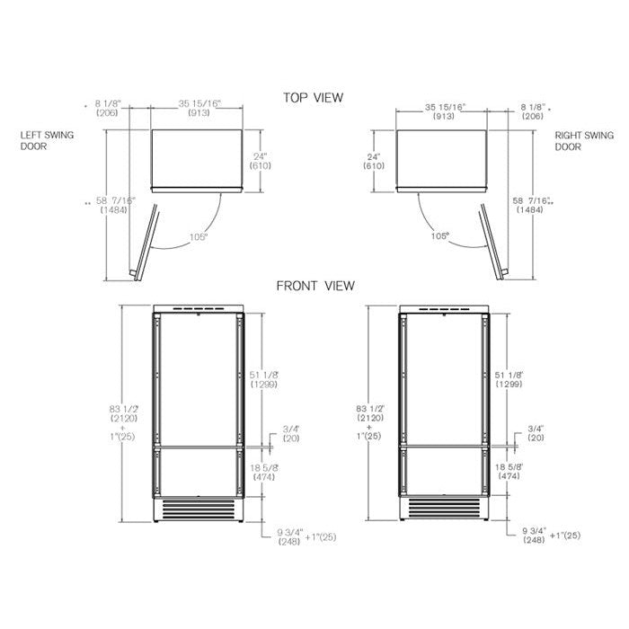 Bertazzoni 36" 19.6 Cu.Ft. Panel Ready Built-In Bottom Mount Refrigerator With Ice Maker and Left Swing Door