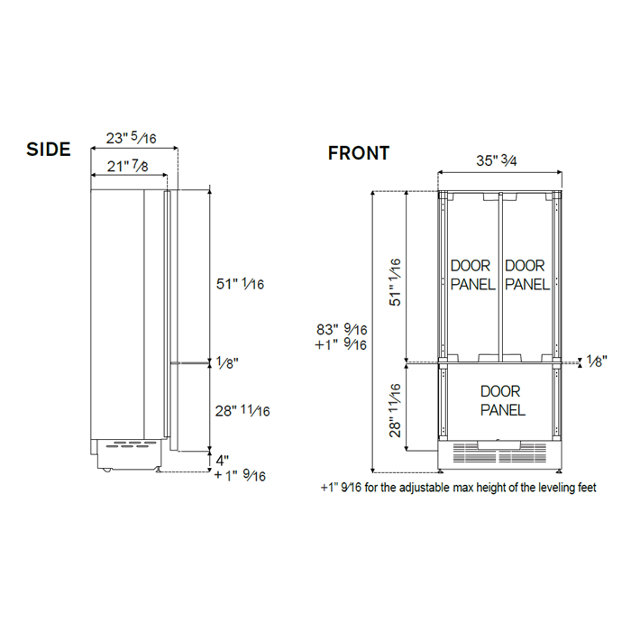 Bertazzoni 36" 19.6 Cu.Ft. Panel Ready Built-In French Door Refrigerator With Ice Maker and Internal Water Dispenser