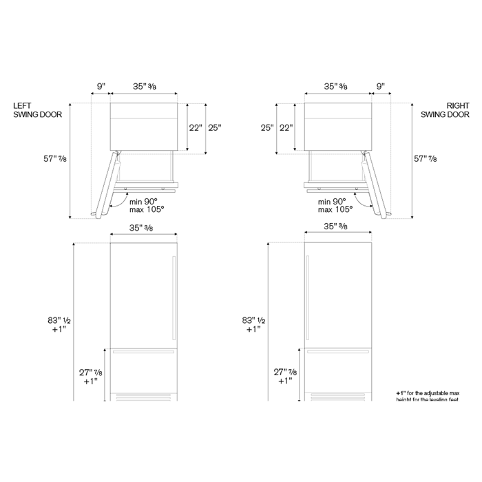 Bertazzoni 36" 19.6 Cu.Ft. Stainless Steel Built-In Bottom Mount Refrigerator With Ice Maker and Right Swing Door