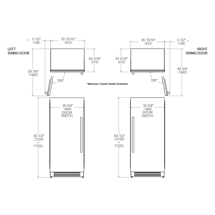Bertazzoni 36" 21.5 Cu.Ft. Stainless Steel Built-in Refrigerator Column With Right Swing Door