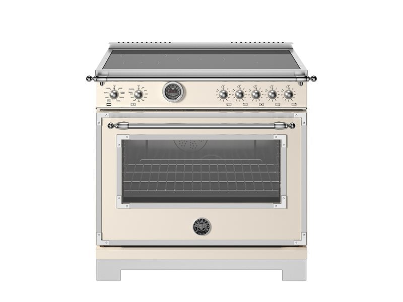 Bertazzoni Heritage Series 36" 5 Heating Zones Avorio Freestanding Induction Range With 5.7 Cu.Ft. Electric Self-Clean Oven and Cast Iron Griddle