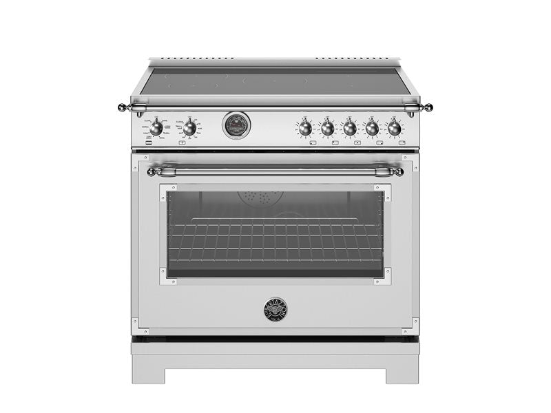 Bertazzoni Heritage Series 36" 5 Heating Zones Stainless Steel Freestanding Induction Range With 5.7 Cu.Ft. Electric Self-Clean Oven and Cast Iron Griddle