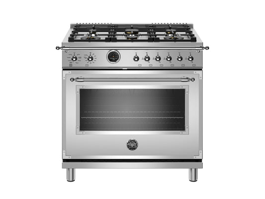 Bertazzoni Heritage Series 36" 6 Brass Burners Stainless Steel Propane Gas Range With 5.7 Cu.Ft. Electric Self-Clean Double Oven