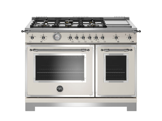 Bertazzoni Heritage Series 48" 6 Brass Burners Avorio Propane Gas Range With 7.1 Cu.Ft. Double Oven and Electric Griddle