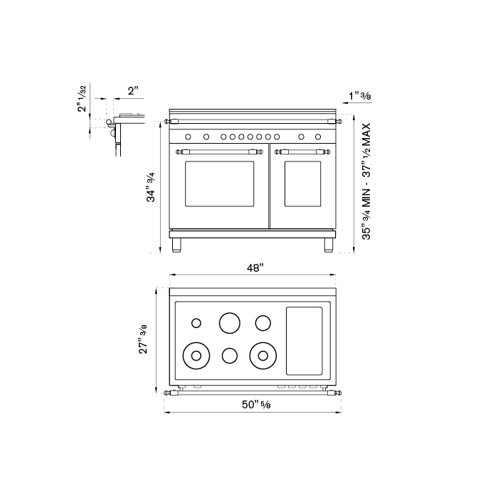 Bertazzoni Heritage Series 48" 6 Brass Burners Nero Matt Dual Fuel Range With 7 Cu.Ft. Electric Self-Clean Double Oven and Griddle