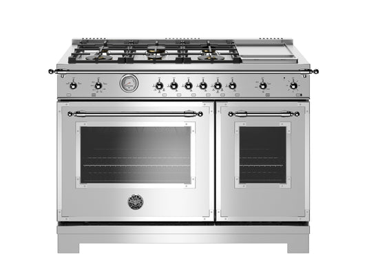 Bertazzoni Heritage Series 48" 6 Brass Burners Stainless Steel Propane Gas Range With 7.1 Cu.Ft. Double Oven and Electric Griddle