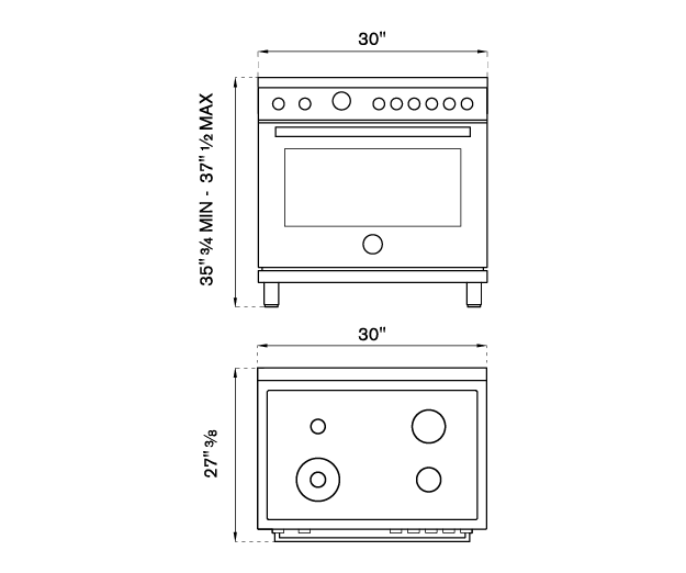 Bertazzoni Professional Series 30" 4 Brass Burners Nero Freestanding Propane Gas Range With 4.7 Cu.Ft. Oven