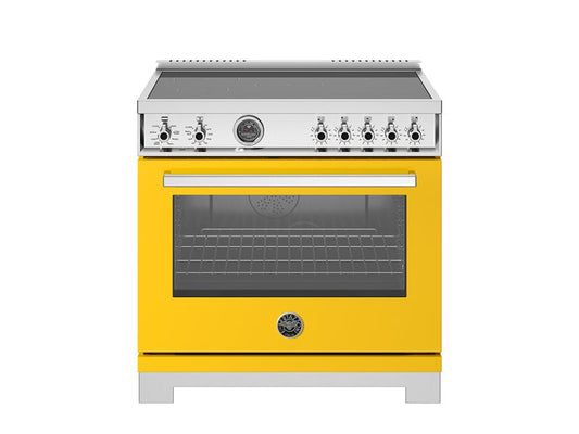 Bertazzoni Professional Series 36" 5 Heating Zones Giallo Freestanding Induction Range With 5.7 Cu.Ft. Electric Self-Clean Oven and Cast Iron Griddle