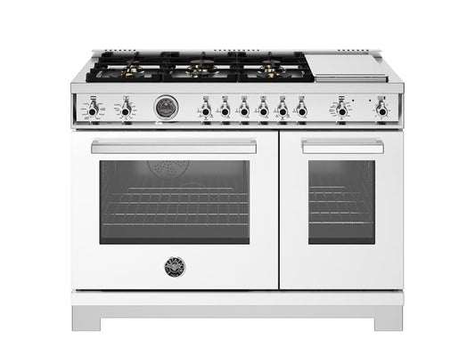 Bertazzoni Professional Series 48" 6 Brass Burners Bianco Freestanding Propane Gas Range With 7 Cu.Ft. Electric Self-Clean Oven and Electric Griddle