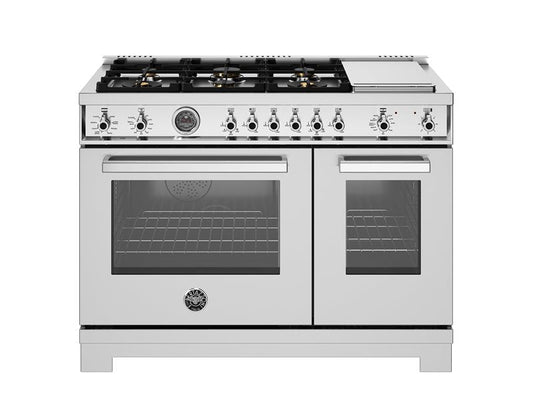 Bertazzoni Professional Series 48" 6 Brass Burners Stainless Steel Freestanding Propane Gas Range With 7 Cu.Ft. Electric Self-Clean Oven and Electric Griddle
