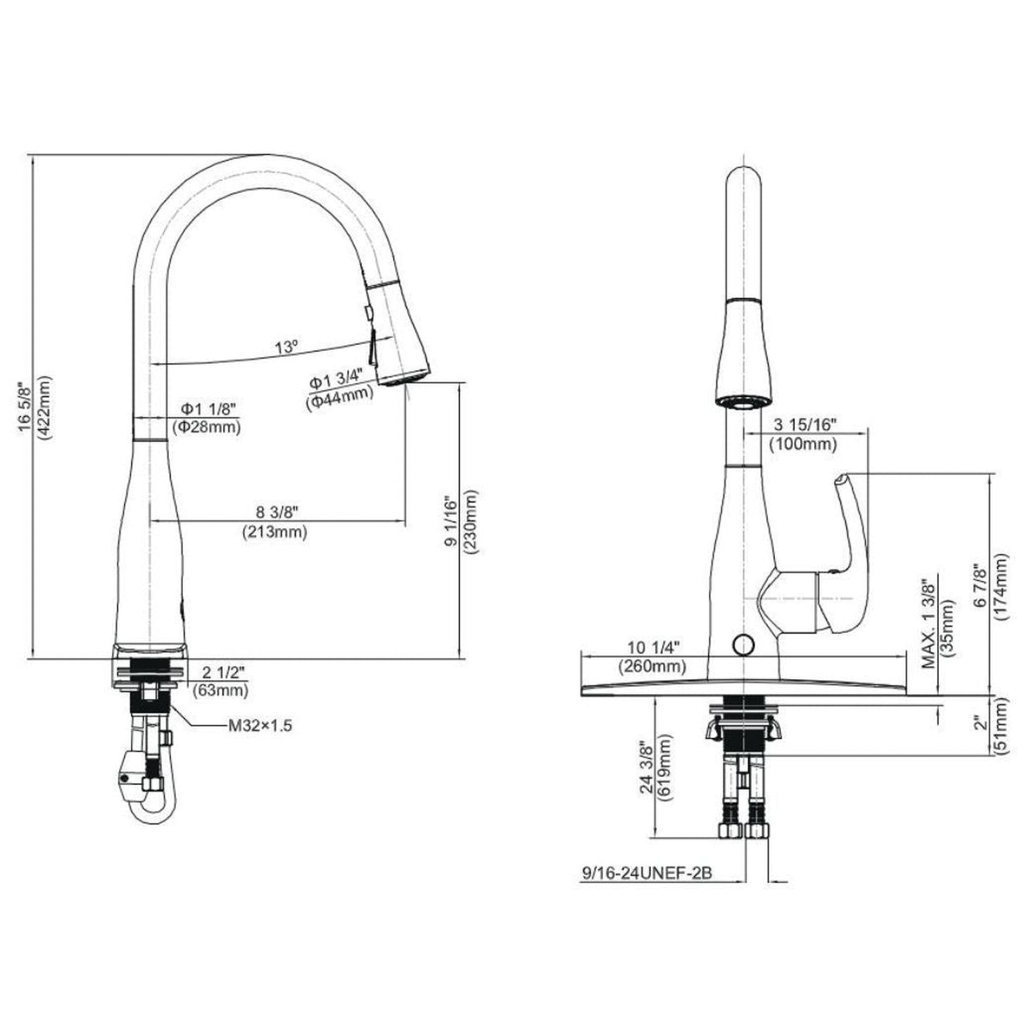 Bio Bidet Flow Motion Activated 17" Oil Rubbed Bronze Single Hole High Arc Smart Latch Kitchen Faucet With Dual Sensor and Dual Spray Function