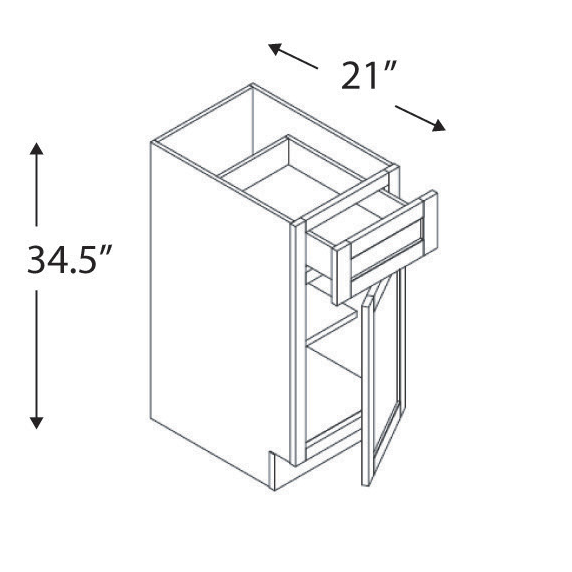 Blue Valley Cabinets 15" x 35" x 21" Vanity Base Cabinet With 1 Door and 1 Drawer (SG-VB15)