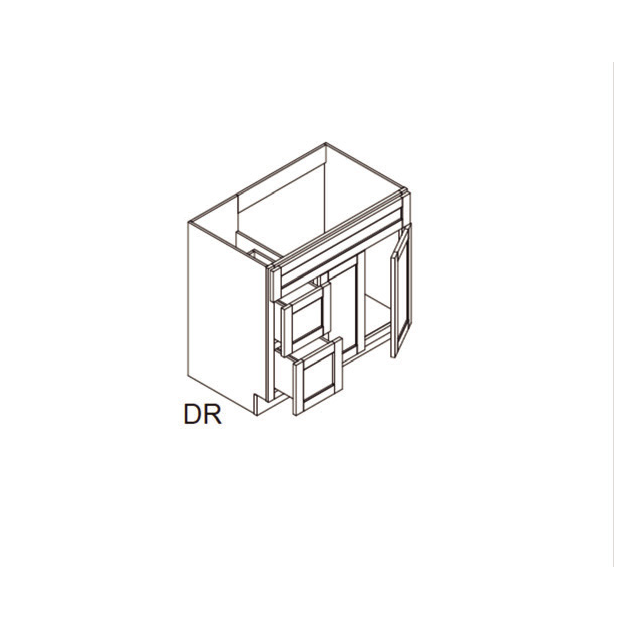 Blue Valley Cabinets 36" x 35" x 21" Vanity Sink Cabinet Combo 2 Right Drawers (GRS-VSD3621DR)
