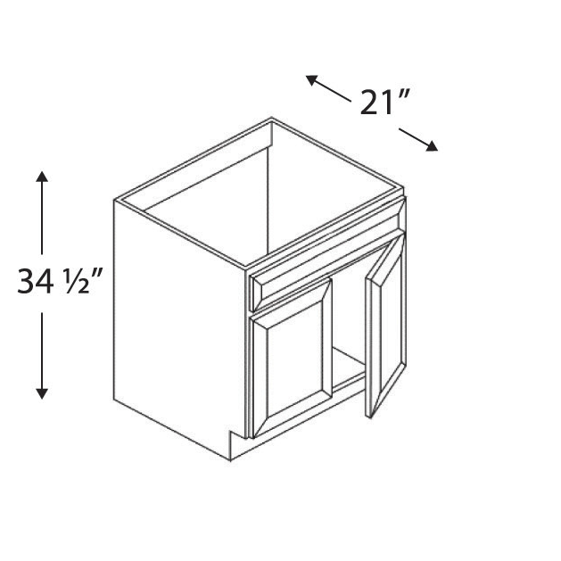 Blue Valley Cabinets 36" x 35" x 21" Vanity Sink Cabinet With 2 Doors and 1 FALSE Drawer (GRS-VSB3621)