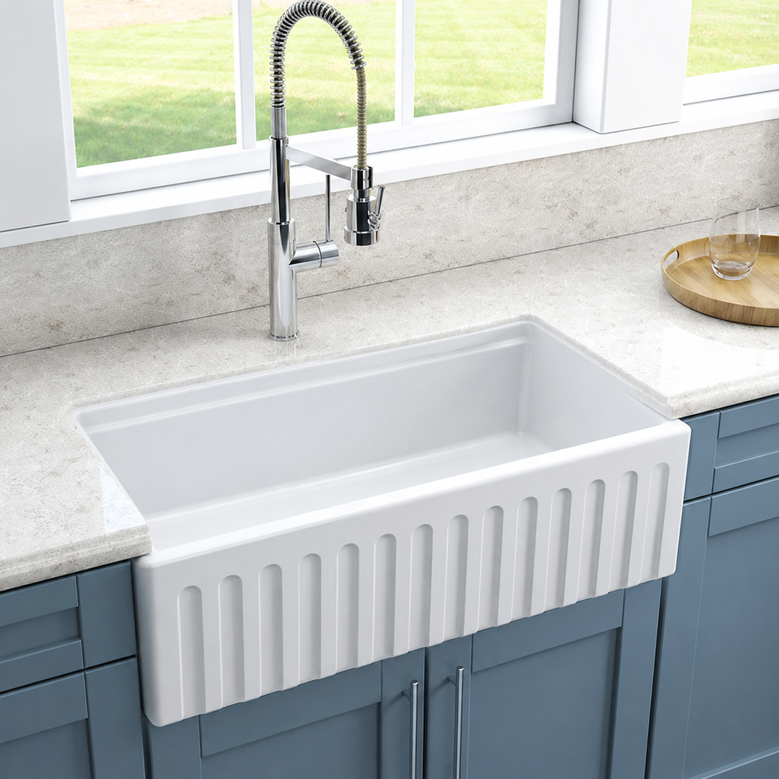 Cahaba CAHCAFC30SBKW 30" Single Bowl Reversible Apron Front Fireclay Workstation Kitchen Sink