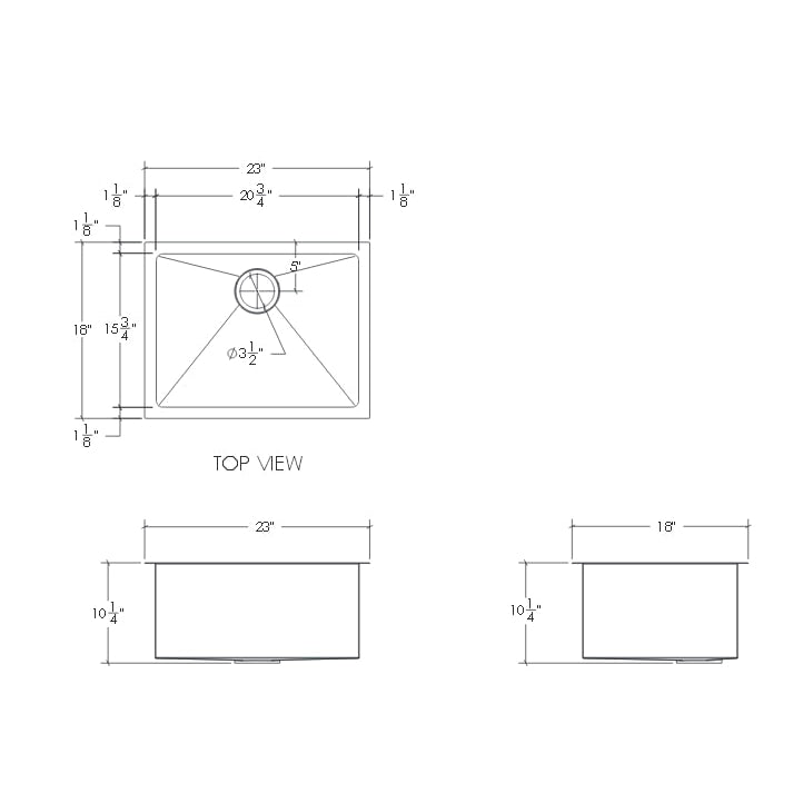 Cantrio Koncepts 23" 18-Gauge Rectangle Undermount Stainless Steel Single Bowl Kitchen Sink With Strainer Drain