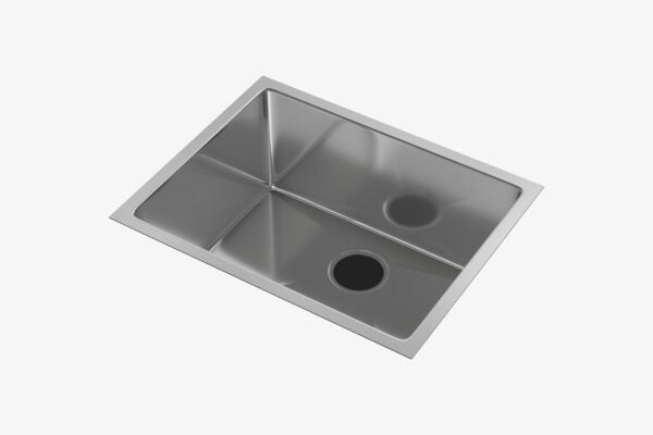 Cantrio Koncepts 25" 18-Gauge, 10mm Radius Square Stainless Steel Undermount Kitchen Sink With Strainer Drain