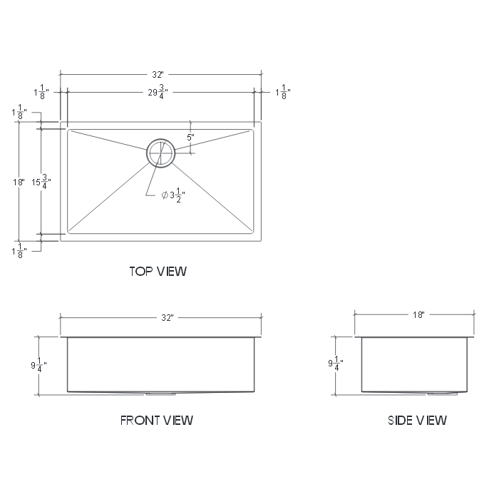 Cantrio Koncepts 32" Rectangle Undermount 18-Gauge Stainless Steel Single Bowl Kitchen Sink With Strainer Drain