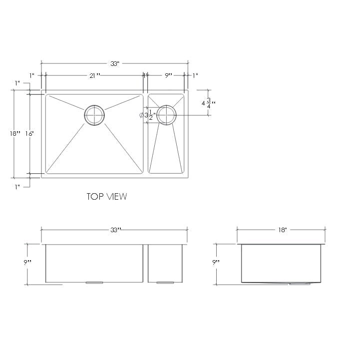 Cantrio Koncepts 33" Rectangle Undermount Stainless Steel Double Bowl Kitchen Sink With Strainer Drain