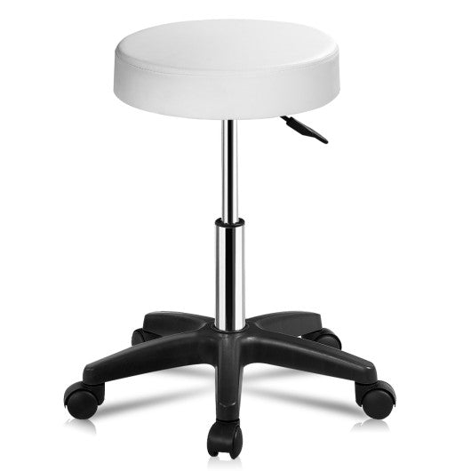 Costway 1 Piece White Adjustable Hydraulic Rolling Swivel Salon Bar Stool with Casters Wheels
