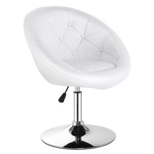 Costway 1 Piece White ModernAdjustable Swivel Round PU Leather Chair
