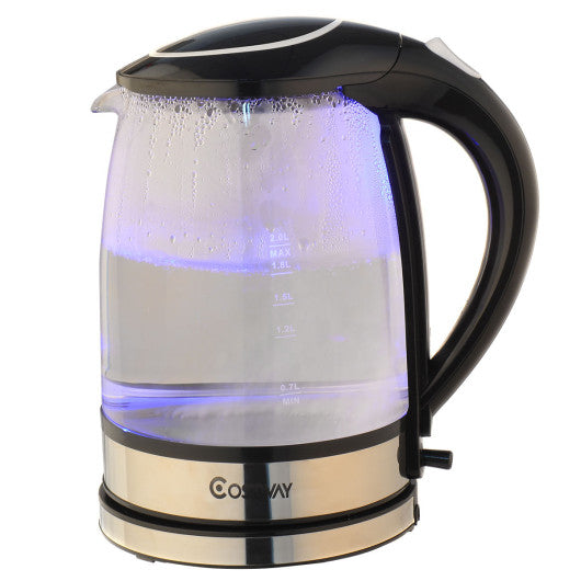 Costway 1500 W 2.0 L Electric Glass Kettle with Blue LED Light