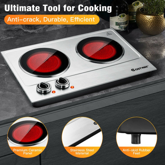 Costway 1800W Stainless Steel Infrared Cooktop with Non-slipping Feet and Adjustable Temperature
