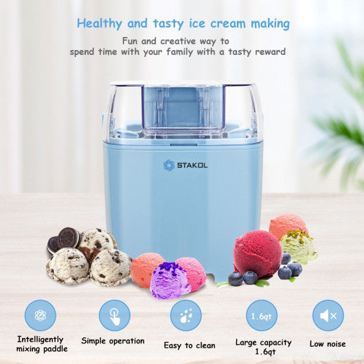Costway 1.6 Quart Blue Automatic Ice Cream Maker Freezer Dessert Machine