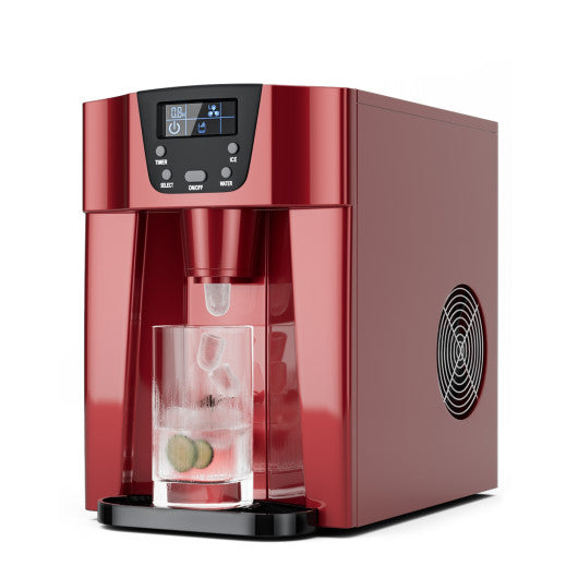 Costway 2-In-1 Red Ice Maker Water Dispenser 36lbs/24H LCD Display