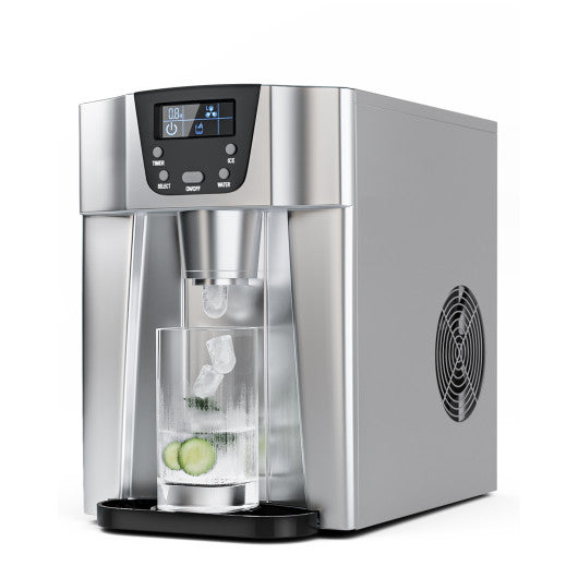 Costway 2-In-1 Silver Ice Maker Water Dispenser 36lbs/24H LCD Display
