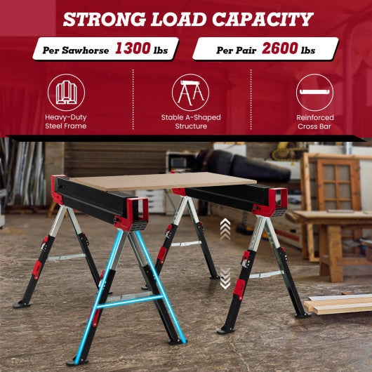 Costway 2-Pack Red Folding Sawhorses with Supporting Arms