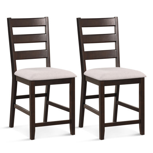 Costway 2 Piece Beige Counter Height Bar Stool Set with Padded Seat and Rubber Wood Legs