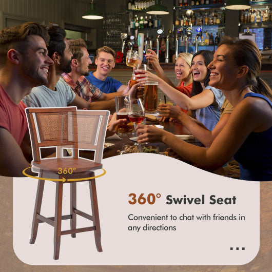 Costway 2 Pieces 24.5 Inch Bar Stools with Rattan Back and Swivel Seat