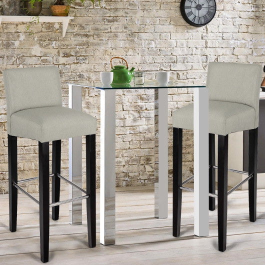 Costway 2 Pieces Beige Fabric Bar Stool Pub Chair with Solid Wooden Legs