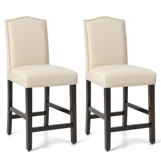 Costway 2 Pieces Beige Fabric Nail Head Counter Height Dining Side Chairs Set